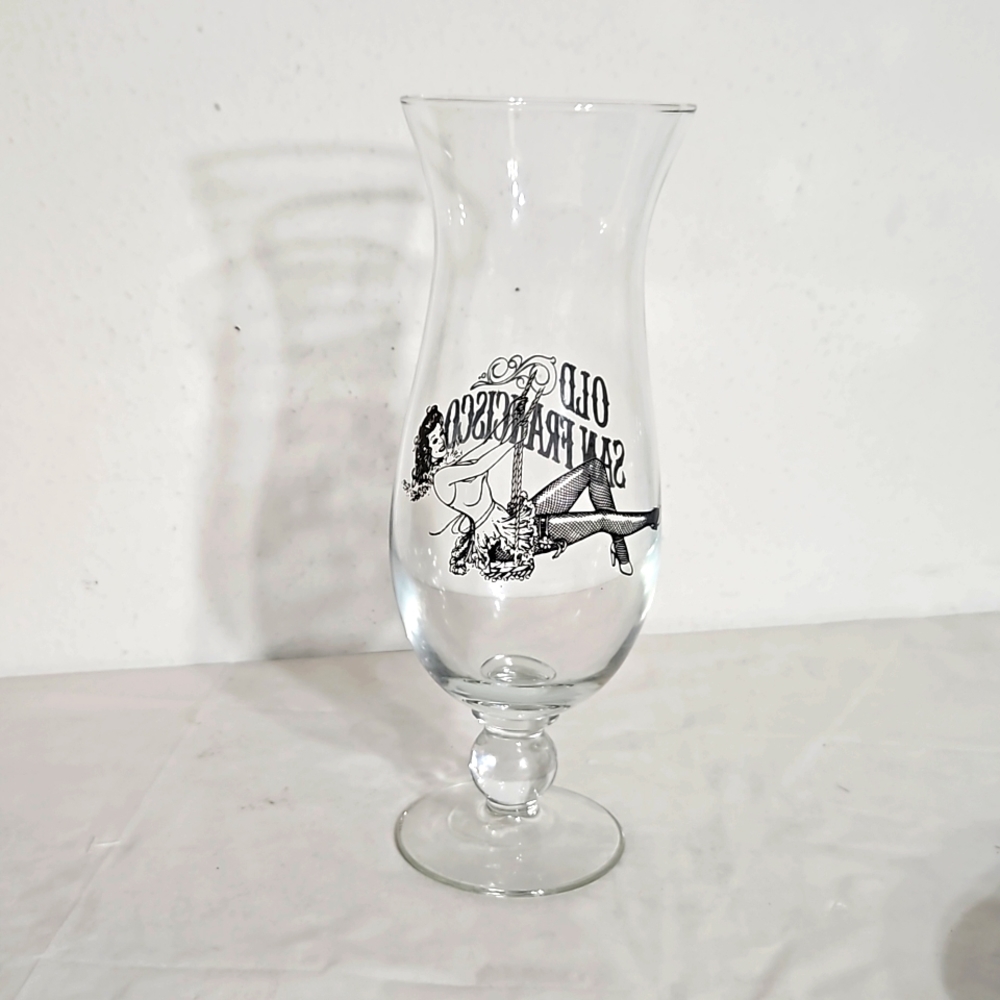 Vintage Old San Francisco Steakhouse Hurricane Glass Swinging Lady 22 Fluid Once